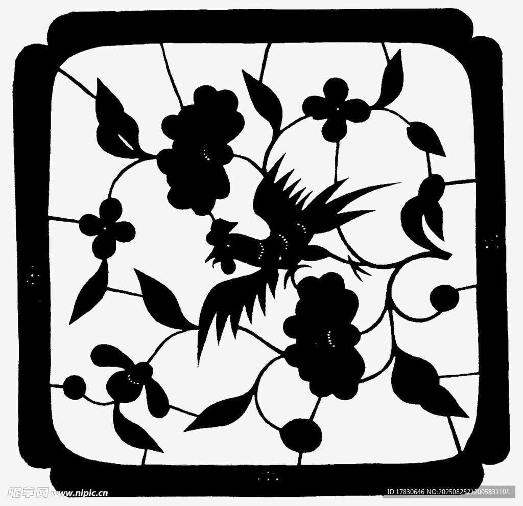 中式花鸟窗棂图案设计
