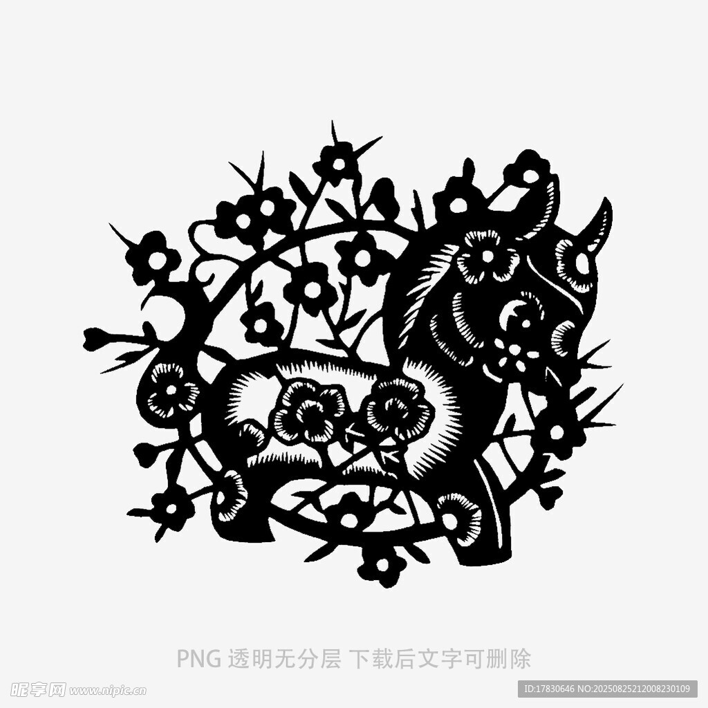 传统剪纸风的祥瑞麒麟图案