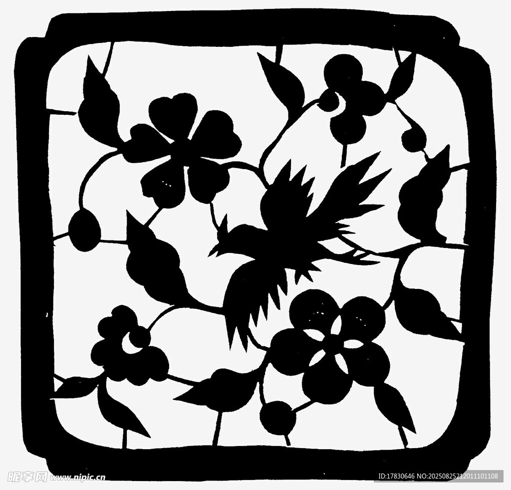 中式花鸟剪纸图案
