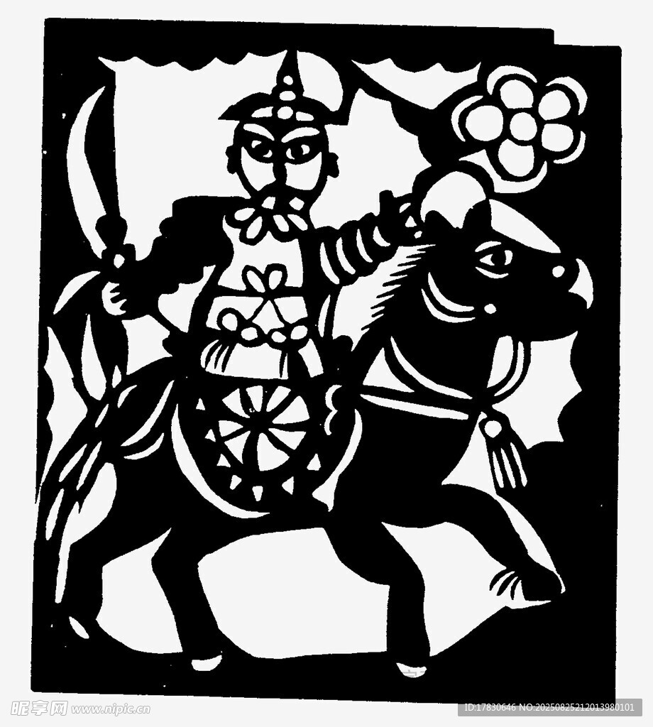 骑马武将剪纸艺术作品