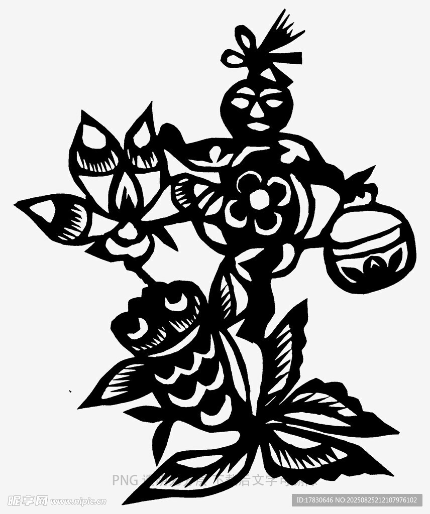 黑白花卉图案装饰元素