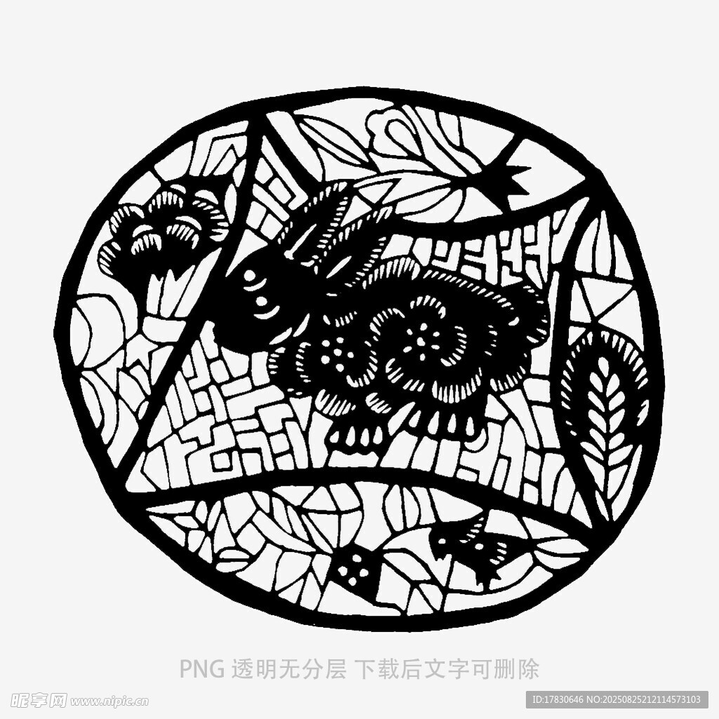 圆形剪纸风兔子图案