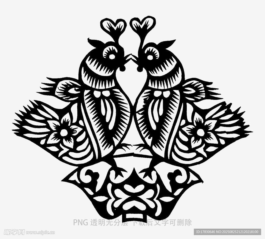 传统剪纸双鸟图案