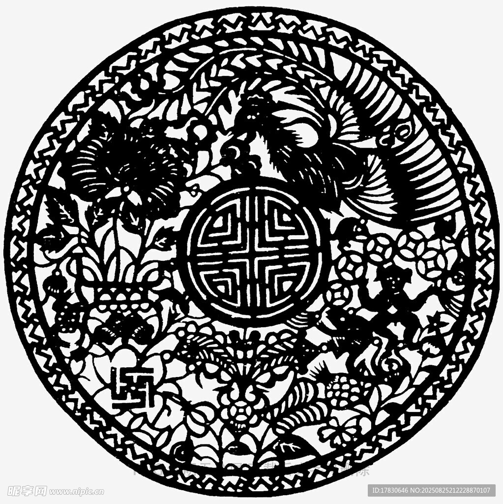 中式传统圆形吉祥花纹图案