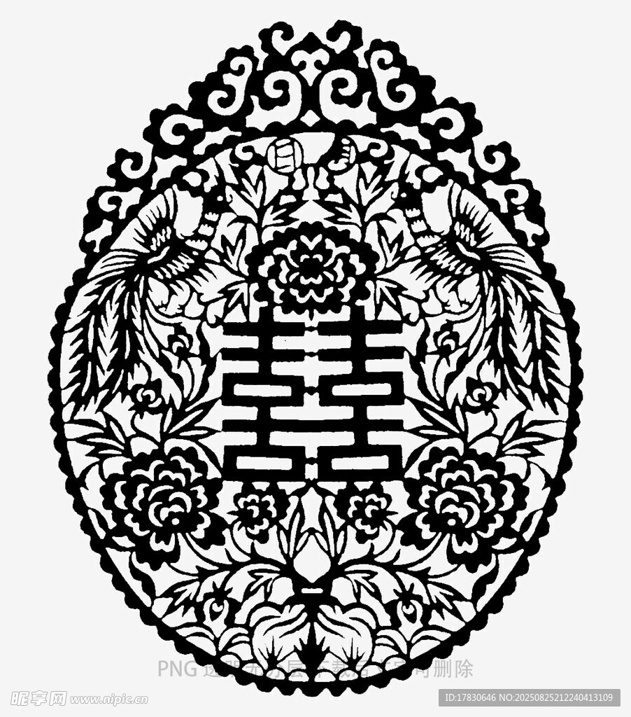 中式传统双喜花卉装饰图案