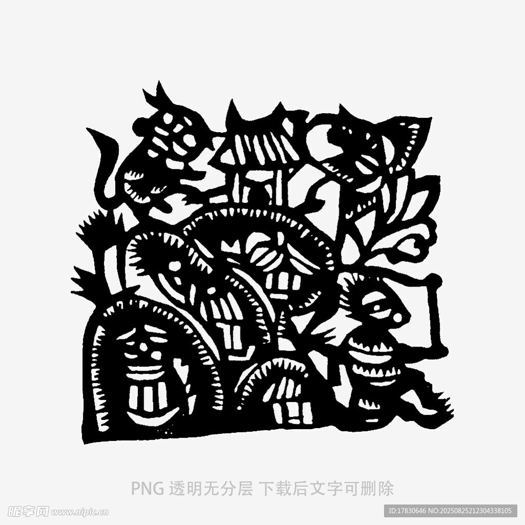 传统剪纸风的梦幻蘑菇屋