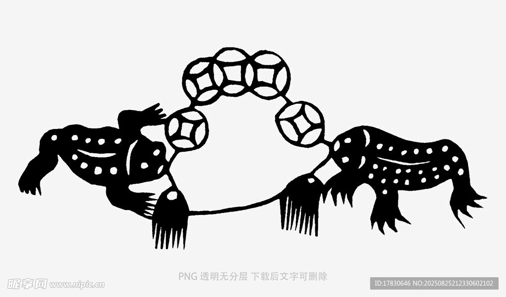 传统剪纸风的双兽图案