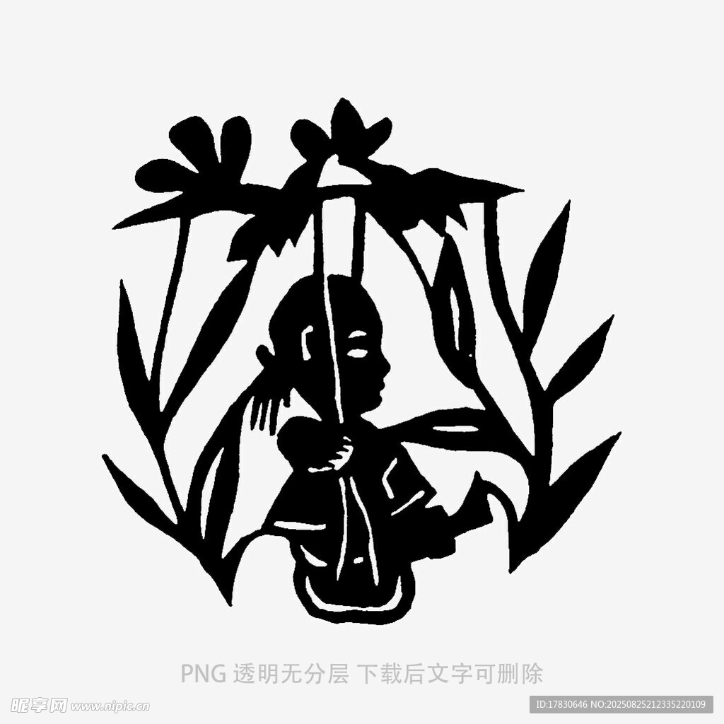剪纸中的孩童与花草竹影