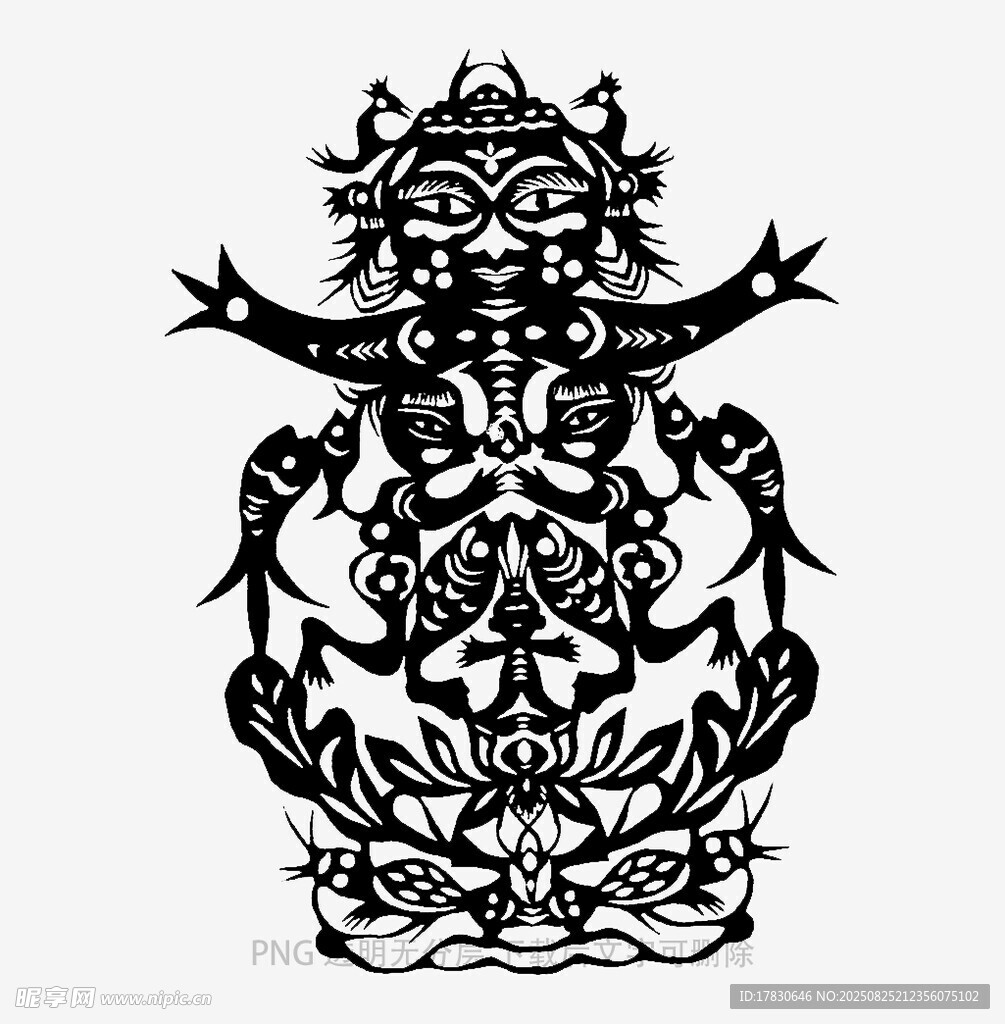 传统剪纸风神秘图腾形象