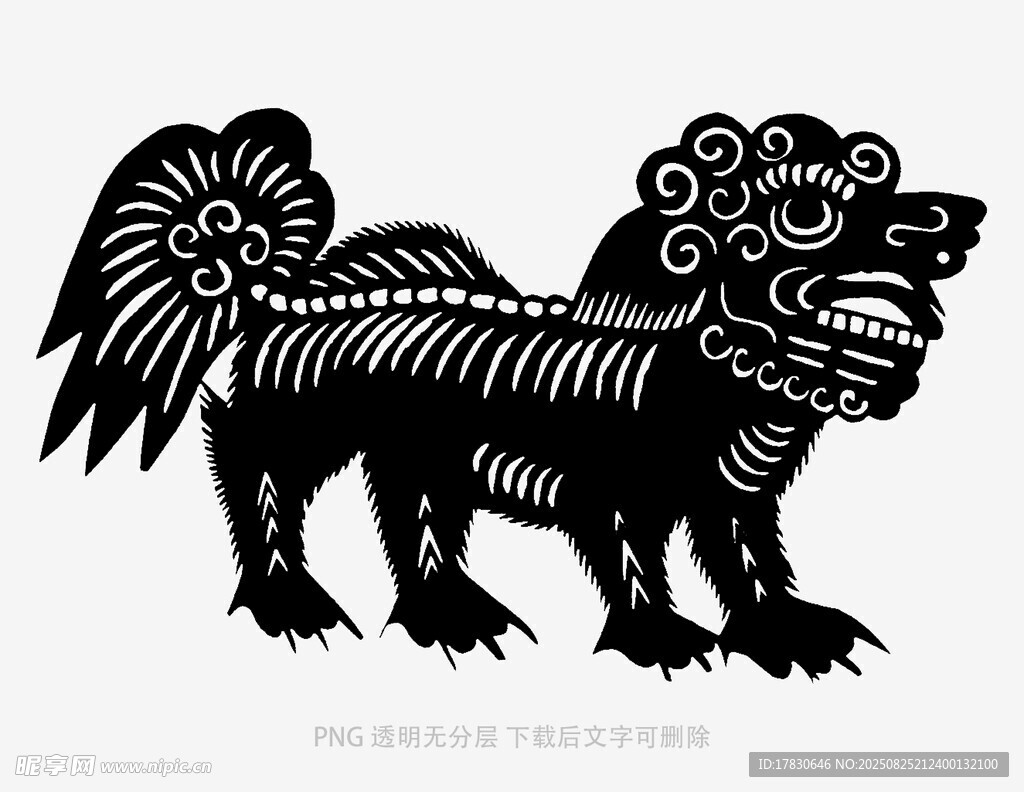 传统剪纸风格的威武狮子
