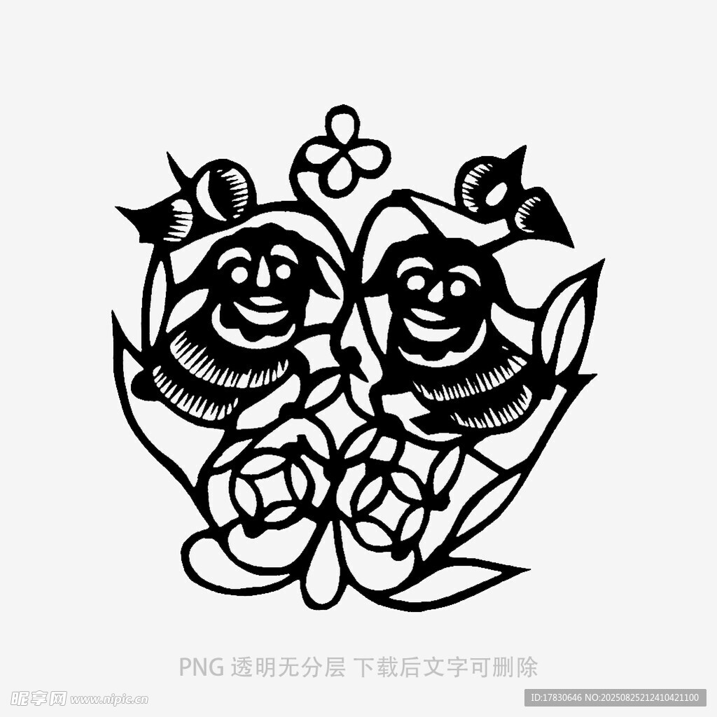 双猴花卉剪纸图案