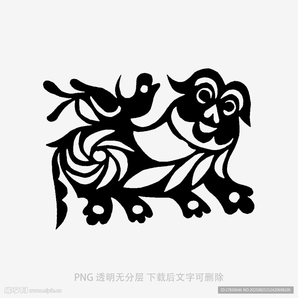 狗与飞鸟剪纸图案