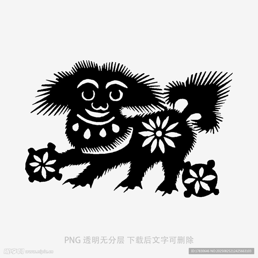 传统剪纸风可爱黑狮子