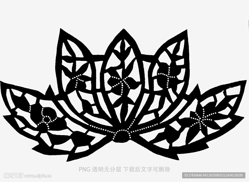 中式镂空莲花剪纸图案