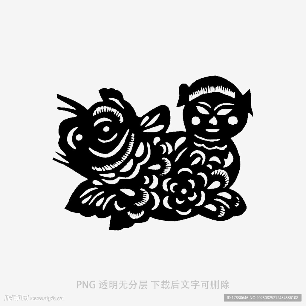 传统剪纸风的萌态狮子