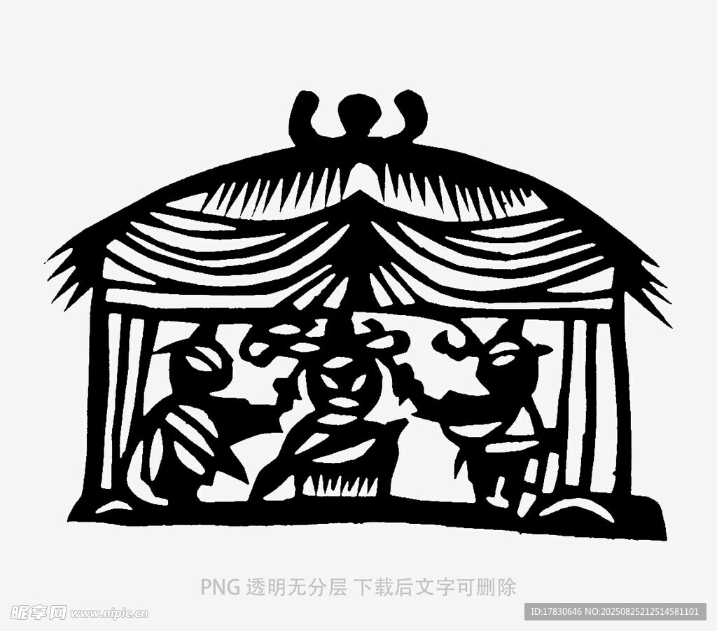 传统剪纸中的屋内场景
