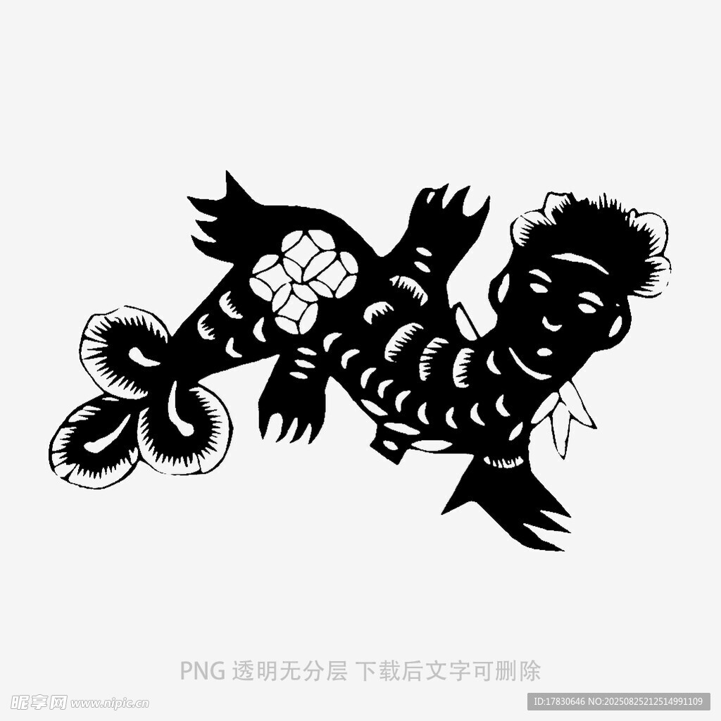 传统剪纸风黑色鱼形图案