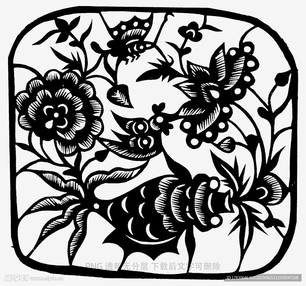 传统花鸟鱼纹剪纸图案