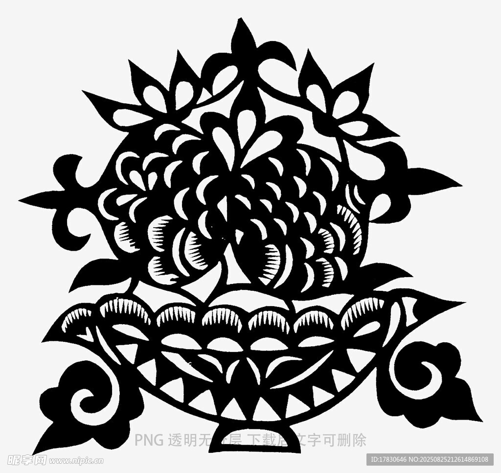 传统中式花卉剪纸图案