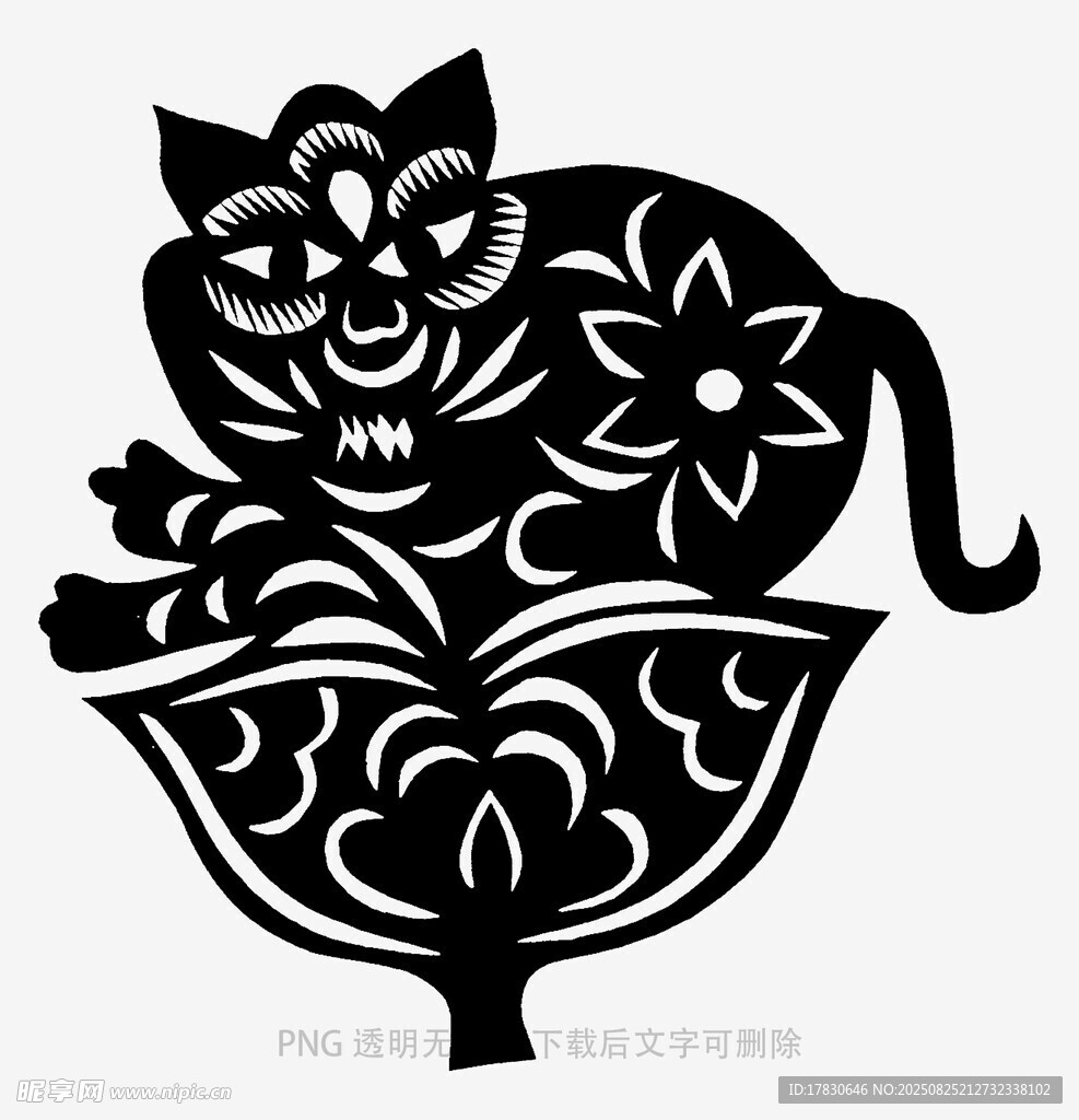 黑猫花卉剪纸艺术图案