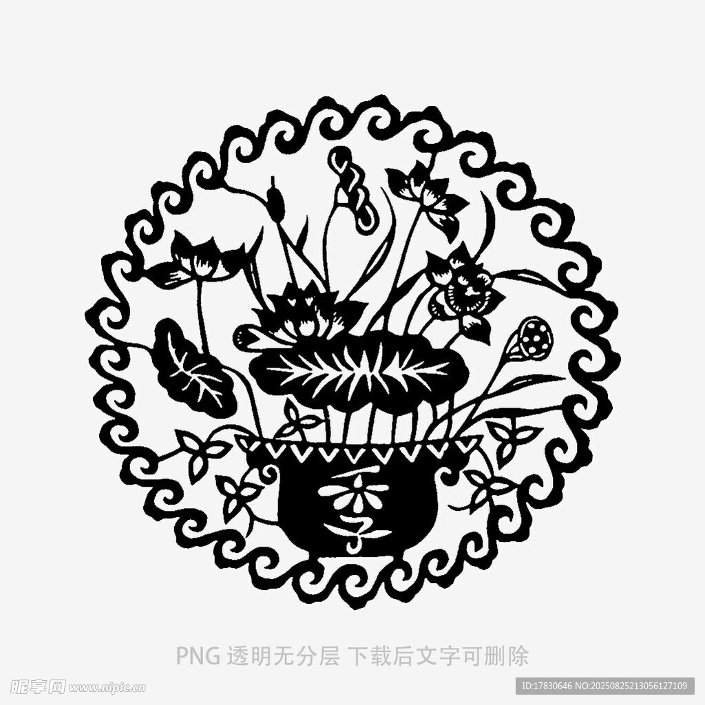 传统剪纸花篮图案