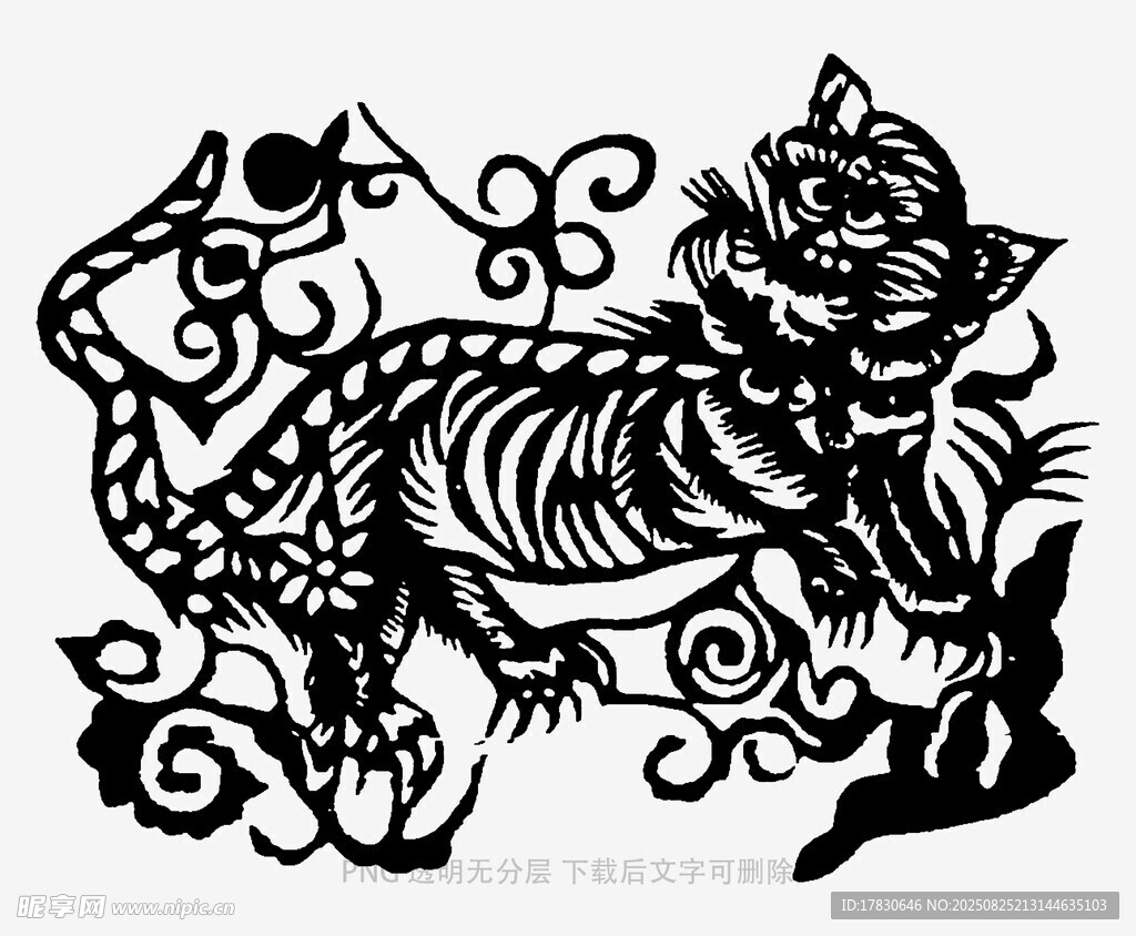传统剪纸风老虎图案