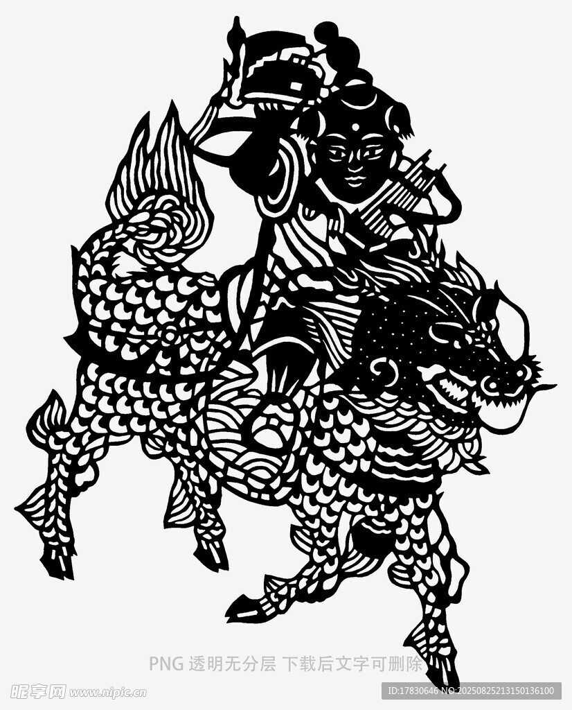 传统剪纸风格的骑马人物形象