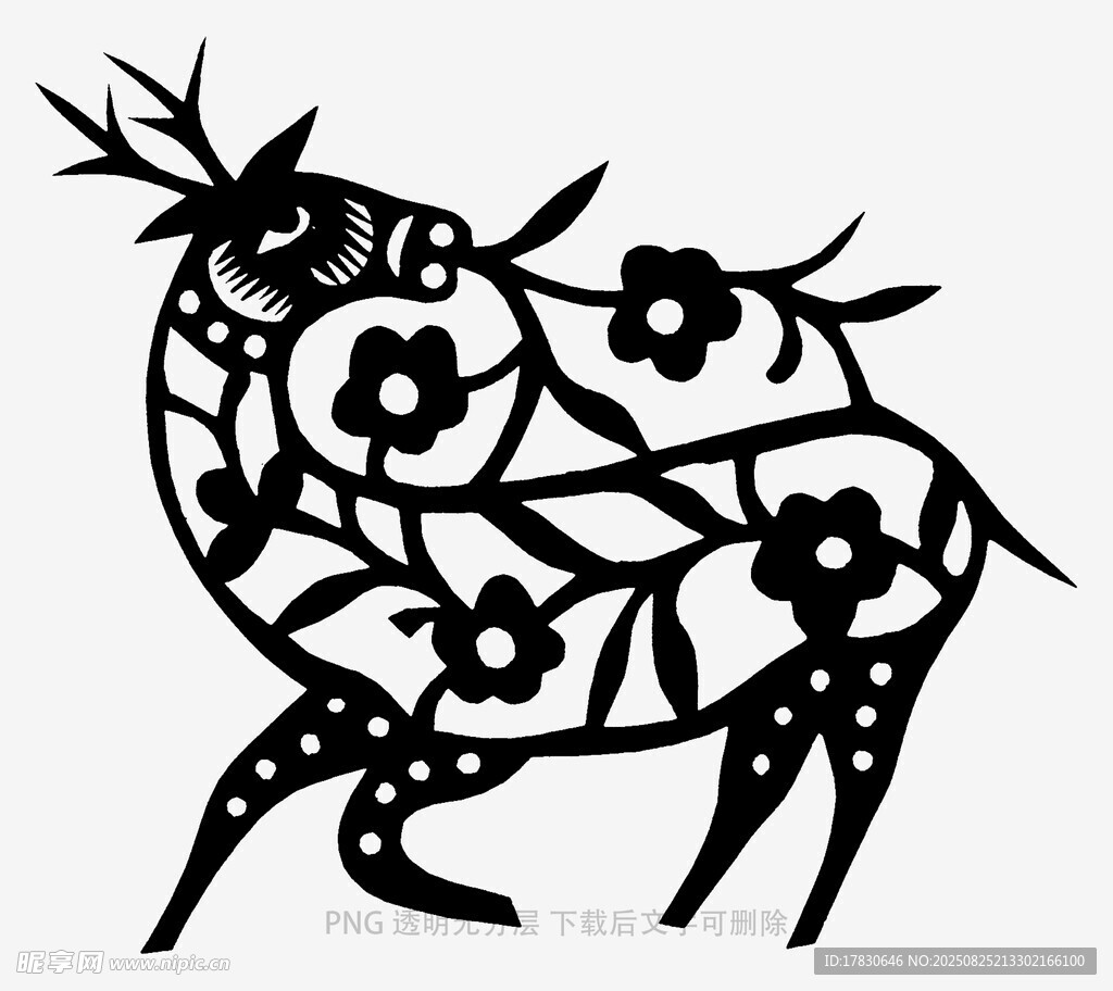 黑白花纹装饰鹿图案