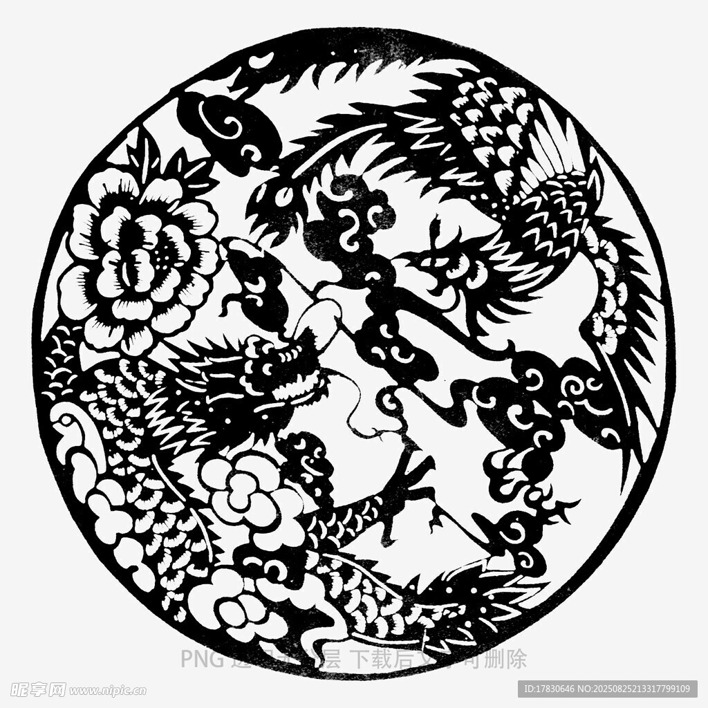 圆形龙凤花卉传统图案