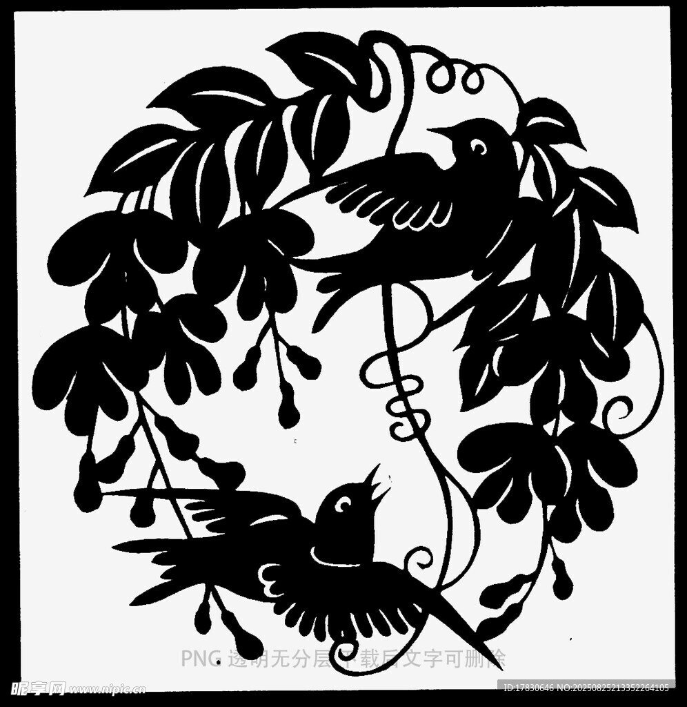 中式花鸟剪纸艺术图案