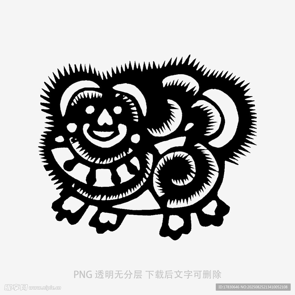 传统剪纸风可爱狮子形象