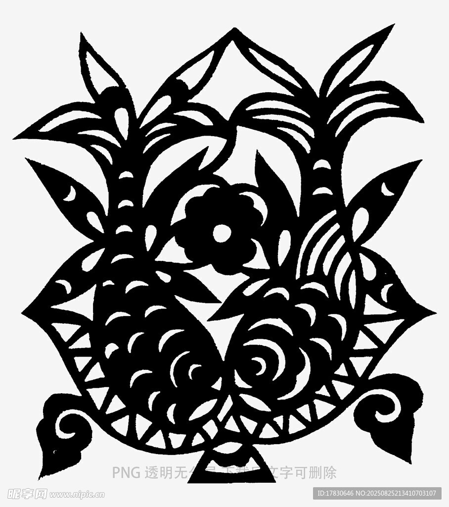 双鱼花卉剪纸艺术作品
