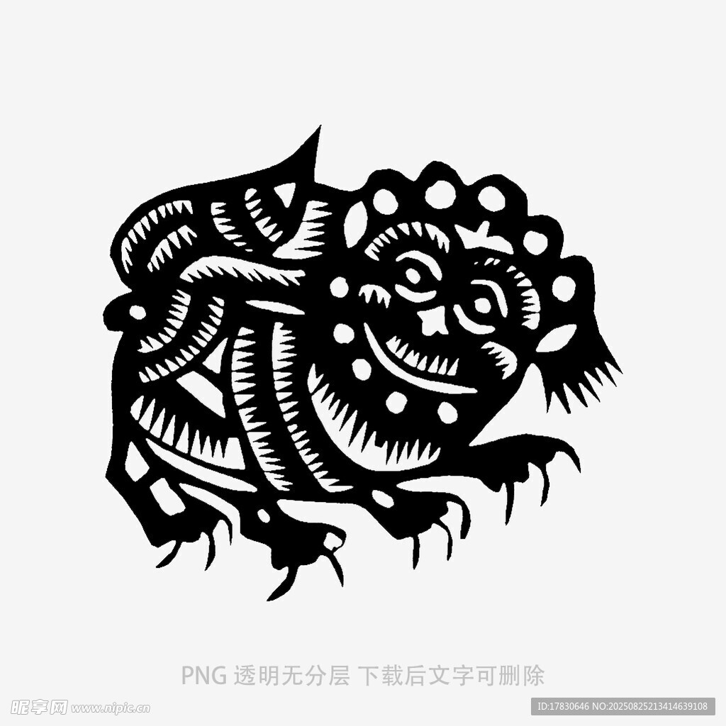 传统剪纸风的瑞兽图案
