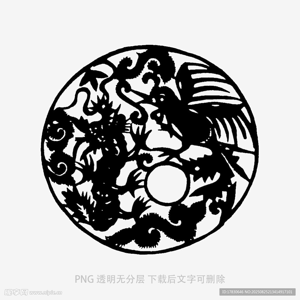 传统圆形龙纹剪纸图案