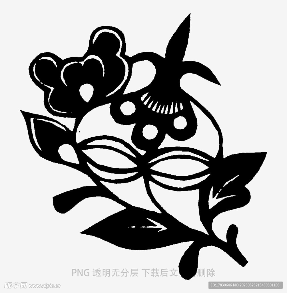 黑白花卉剪纸图案