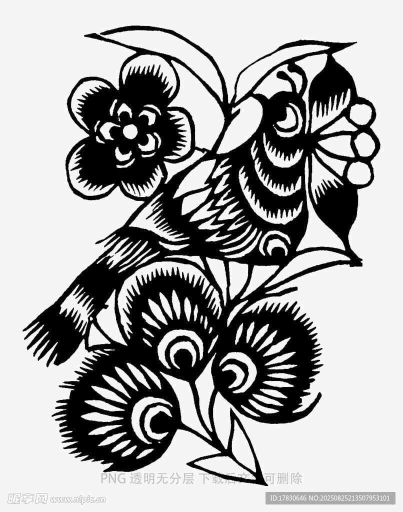 黑白花鸟图案艺术作品