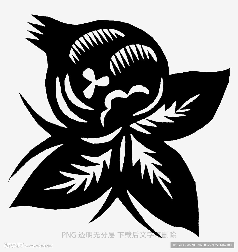 黑白剪纸风花朵图案