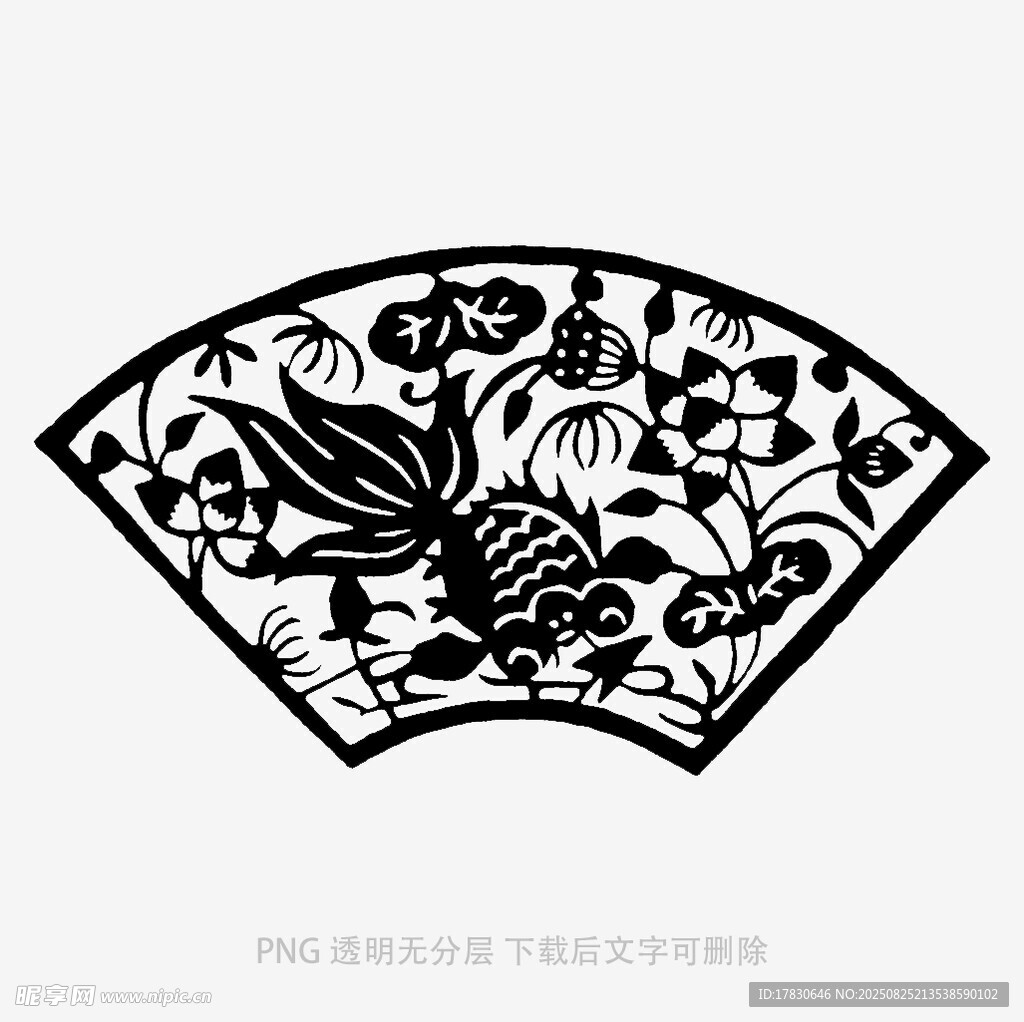 扇形花卉昆虫剪纸图案