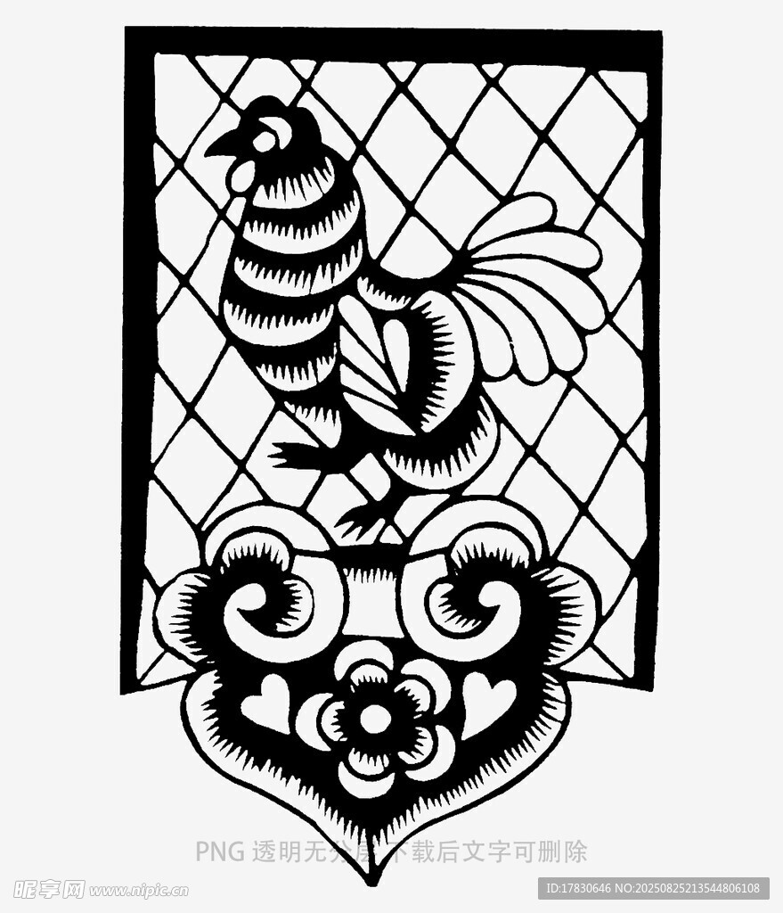 传统剪纸风公鸡图案设计