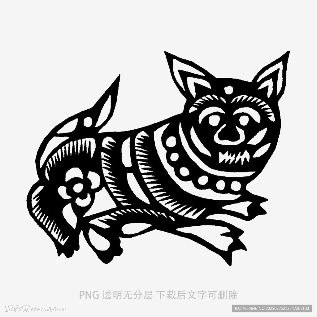 传统剪纸风格的奔跑小狗