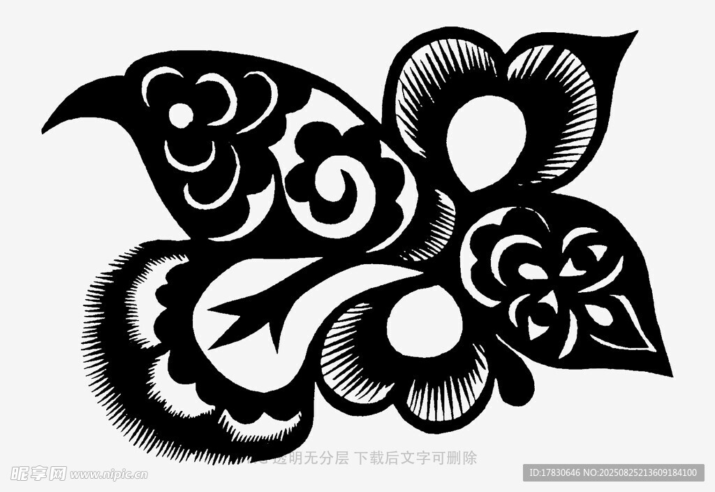 传统剪纸风花鸟图案