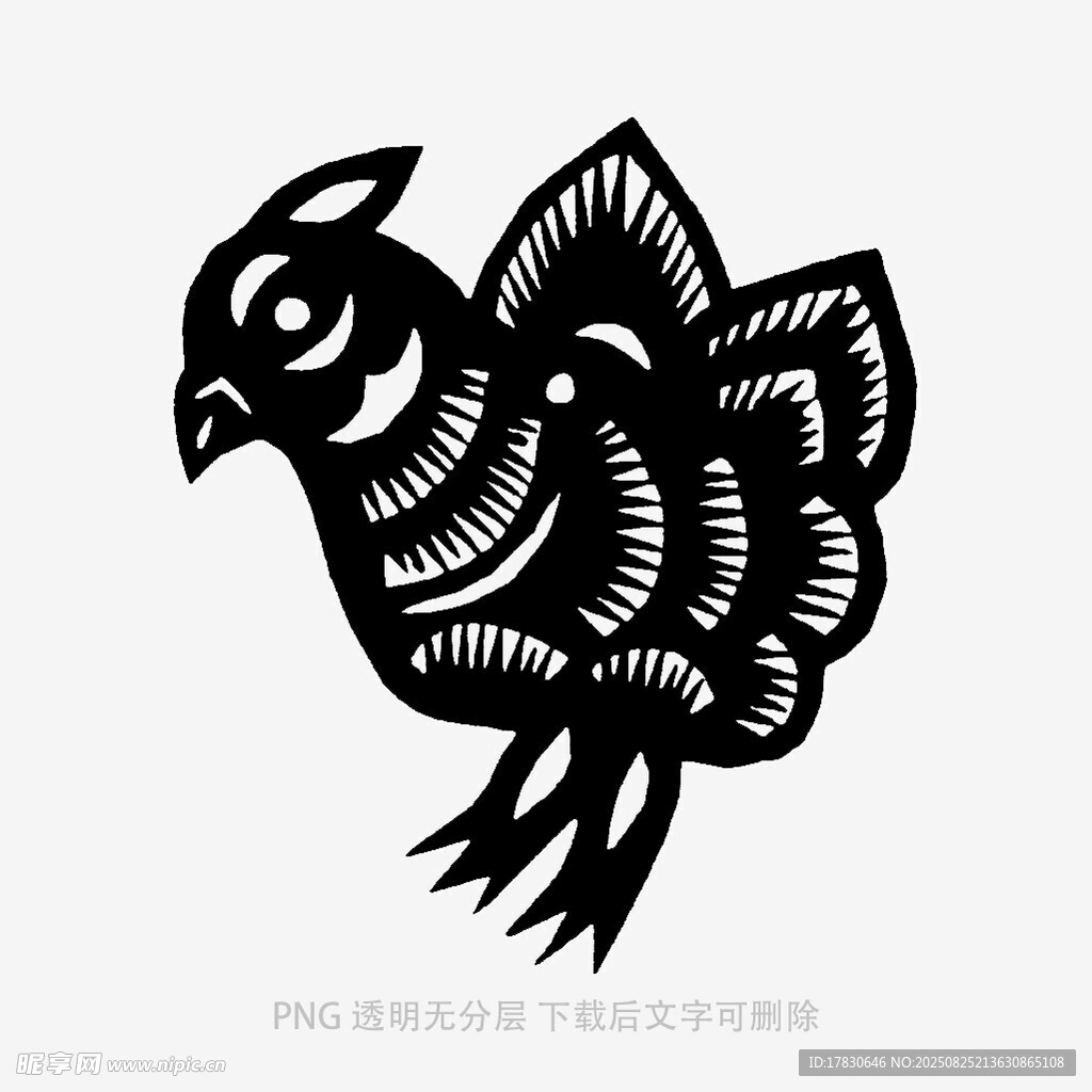 黑色剪纸风公鸡图案