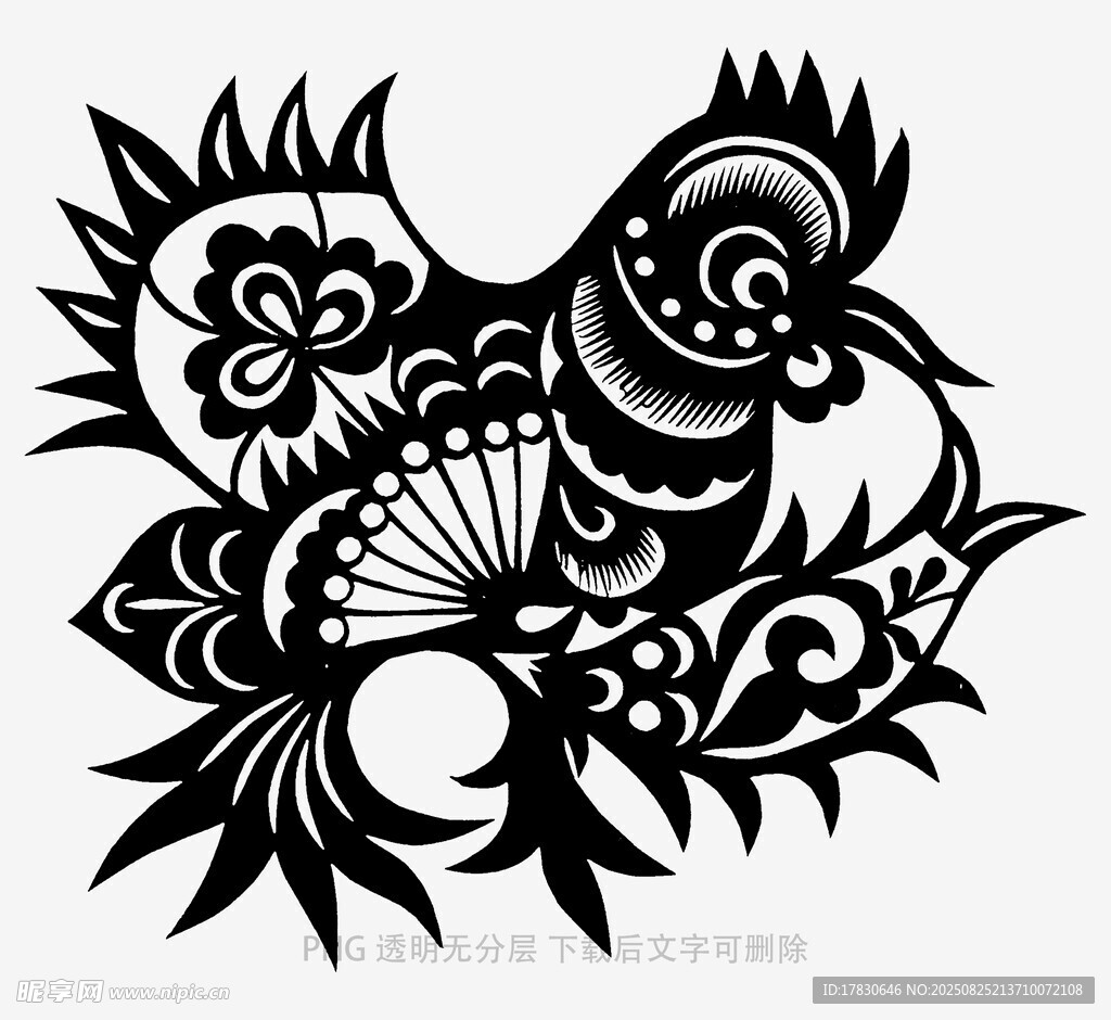传统剪纸风的精美花鸟图案