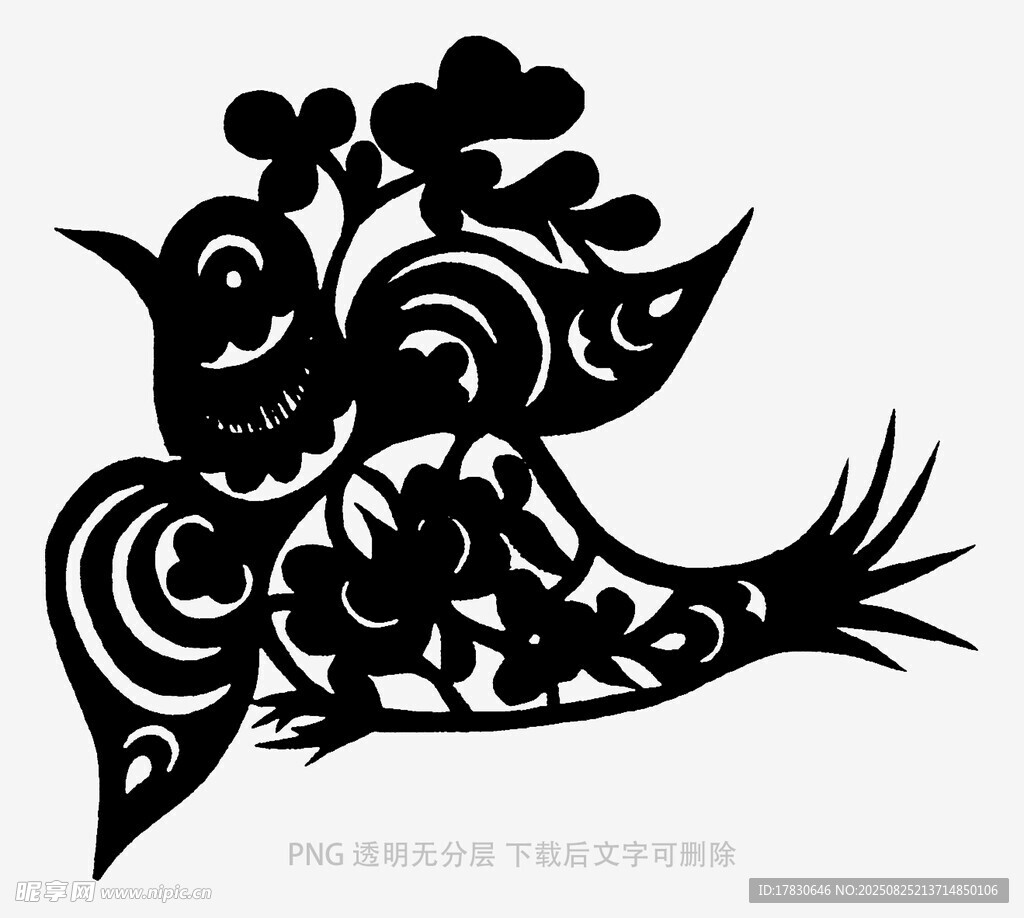 黑白剪纸风抽象鸟图案