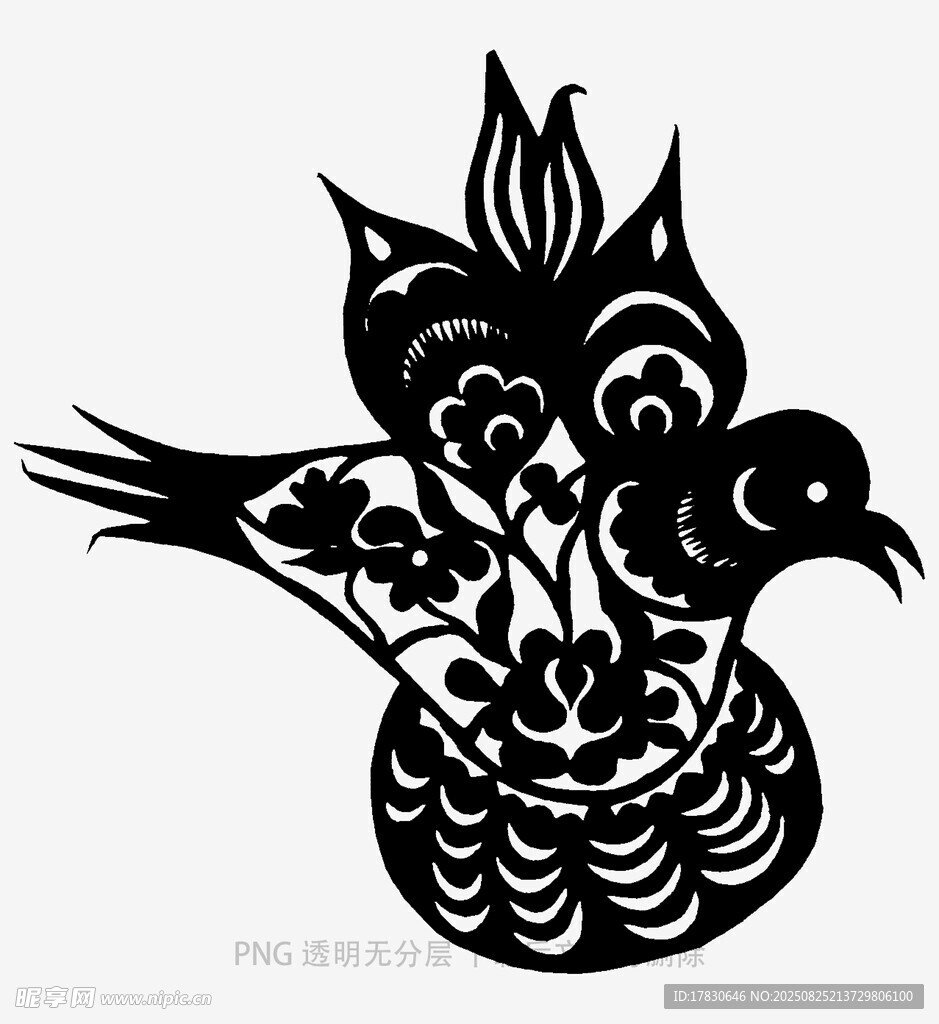 传统剪纸风凤凰图案