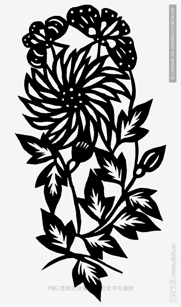 黑白菊花剪纸图案