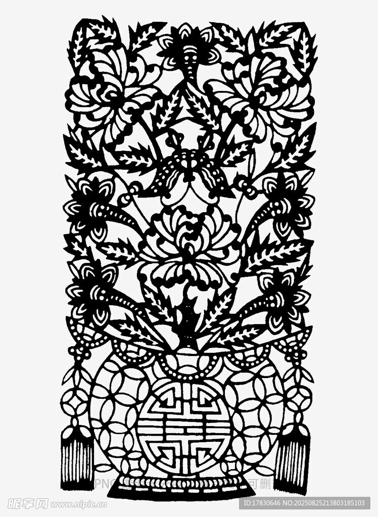 传统剪纸花篮图案