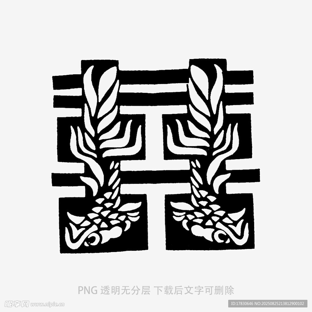 黑白麦穗图案设计元素