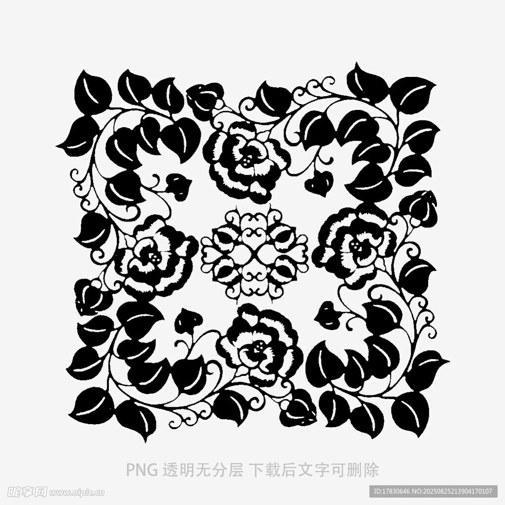 黑白玫瑰花纹方形图案