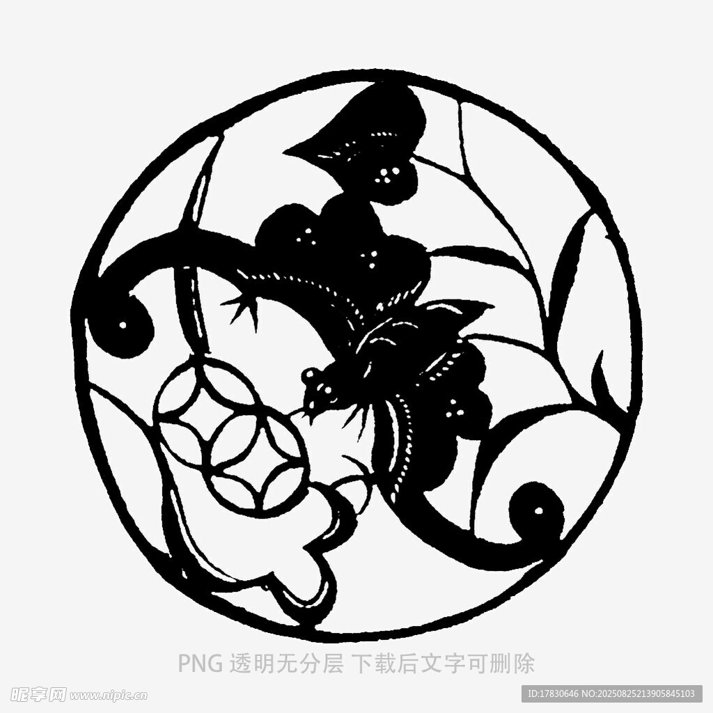 中式龙纹圆形剪纸图案